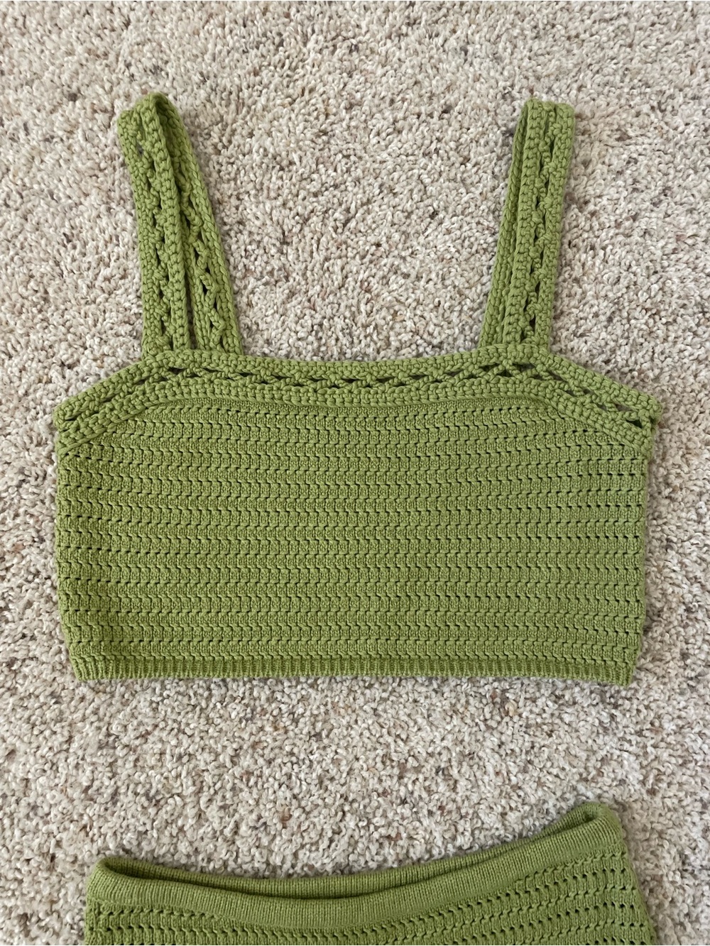 NWOT Reformation Max Open Knit Two Piece, Olive Knit Midi Skirt and Top- Size XS - Picture 4 of 11